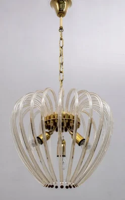 Sale Pamono Venini Chandelier in Murano Glass and Brass by Paolo Venini for Venini, Italy, 1950s