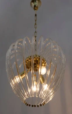 Sale Pamono Venini Chandelier in Murano Glass and Brass by Paolo Venini for Venini, Italy, 1950s