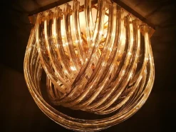 Best Pamono Venini Flushmount in Curved Crystal Glass and Gilt Brass, Italy