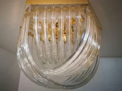 Best Pamono Venini Flushmount in Curved Crystal Glass and Gilt Brass, Italy