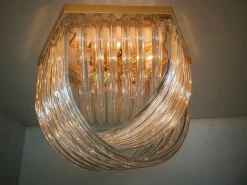 Best Pamono Venini Flushmount in Curved Crystal Glass and Gilt Brass, Italy