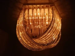 Best Pamono Venini Flushmount in Curved Crystal Glass and Gilt Brass, Italy