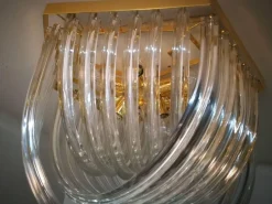 Best Pamono Venini Flushmount in Curved Crystal Glass and Gilt Brass, Italy