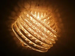 Best Pamono Venini Flushmount in Curved Crystal Glass and Gilt Brass, Italy