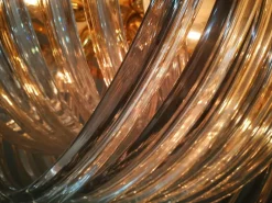 Best Pamono Venini Flushmount in Curved Crystal Glass and Gilt Brass, Italy