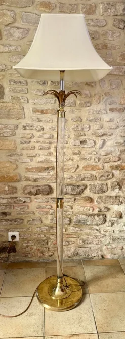 Online Pamono Vintage Acrylic Glass and Brass Floor Lamp from Maison Roméo, 1970s