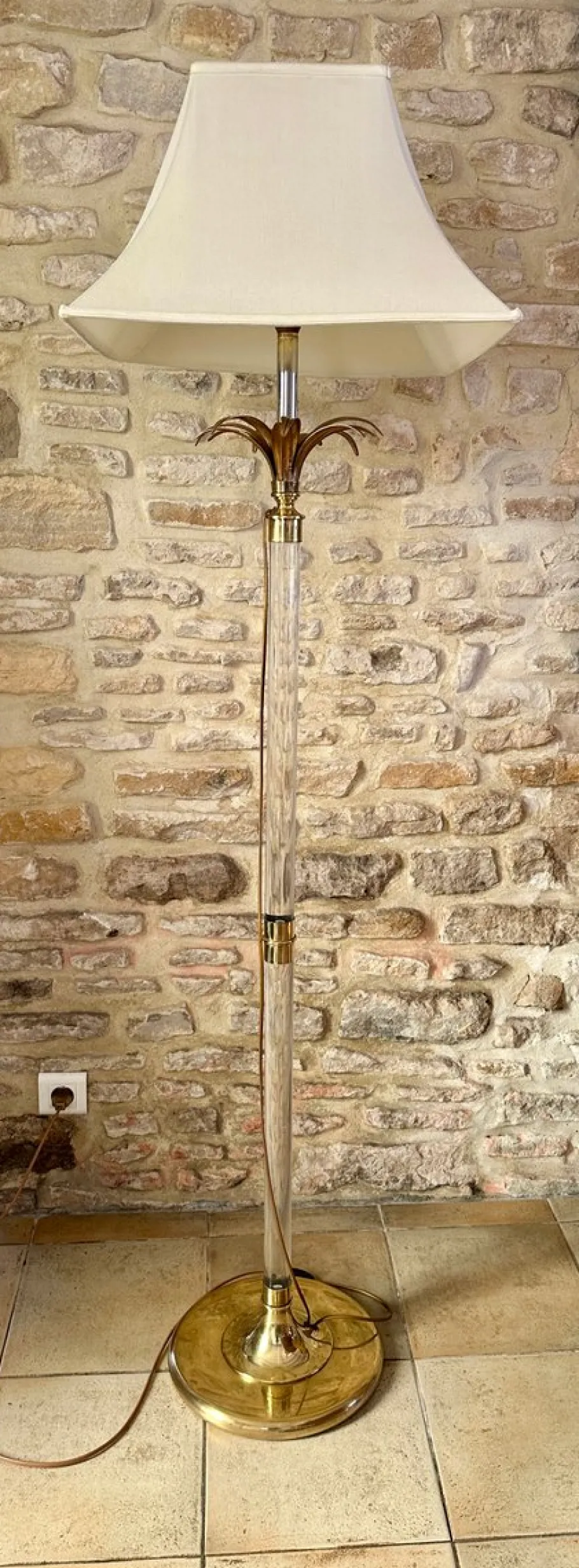 Online Pamono Vintage Acrylic Glass and Brass Floor Lamp from Maison Roméo, 1970s