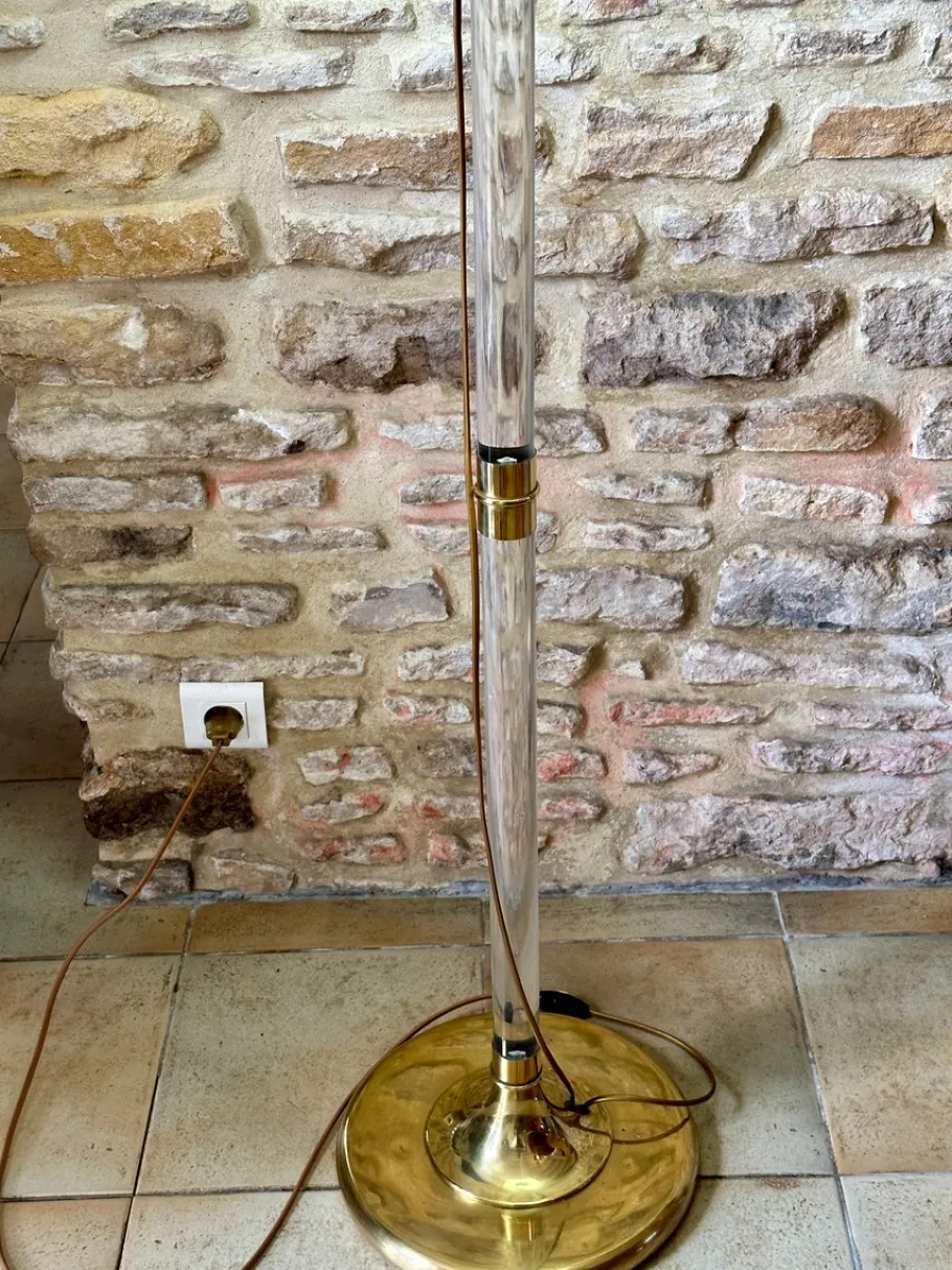 Online Pamono Vintage Acrylic Glass and Brass Floor Lamp from Maison Roméo, 1970s