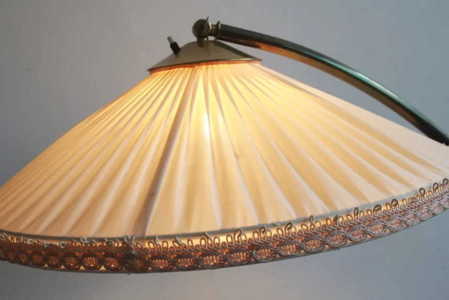 Best Pamono Vintage Arch Lamp in Brass with Plisé, 1950