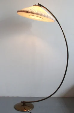 Best Pamono Vintage Arch Lamp in Brass with Plisé, 1950