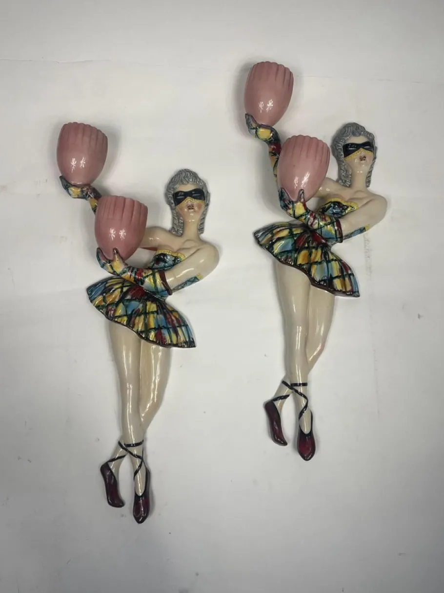 Sale Pamono Vintage Arlecchino Wall Lights in Venetian Ceramic, 1950s, Set of 2