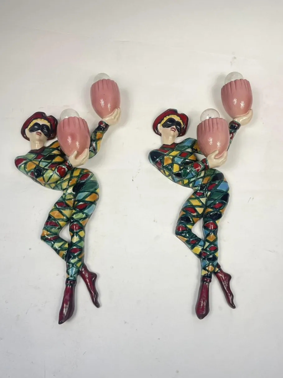 Sale Pamono Vintage Arlecchino Wall Lights in Venetian Ceramic, 1950s, Set of 2
