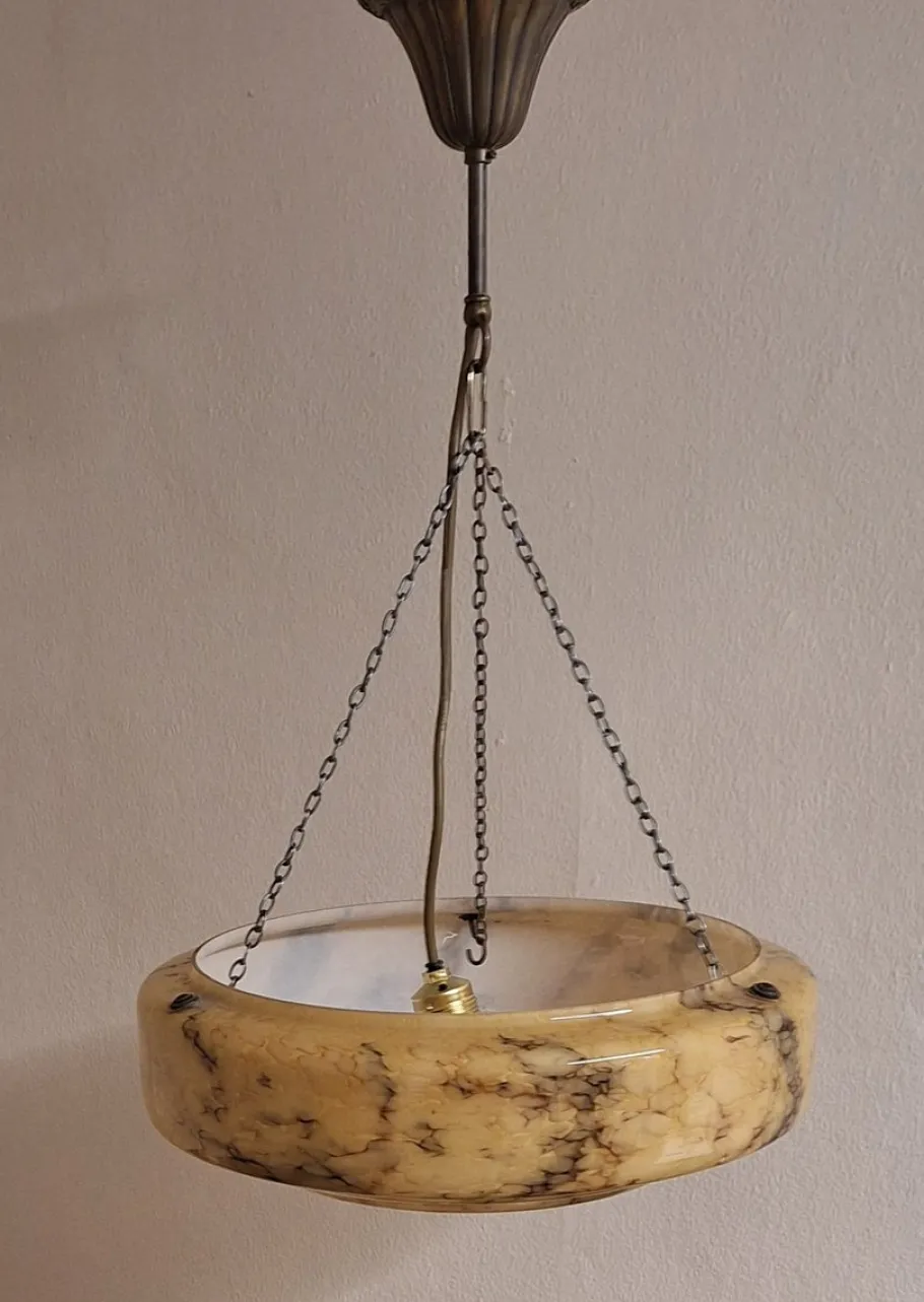 Best Pamono Vintage Art Deco Hanging Lamp in Marbled Glass, 1920s