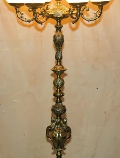 Discount Pamono Vintage Art Deco Opaline Glass and Brass Floor Lamps, 1920s, Set of 2