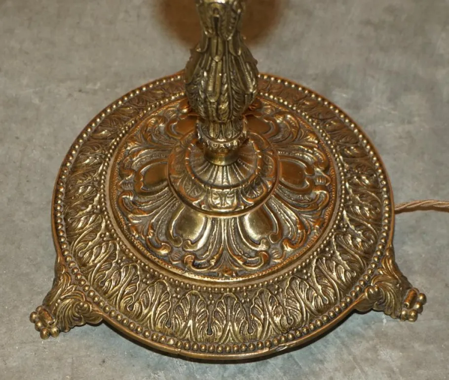 Discount Pamono Vintage Art Deco Opaline Glass and Brass Floor Lamps, 1920s, Set of 2