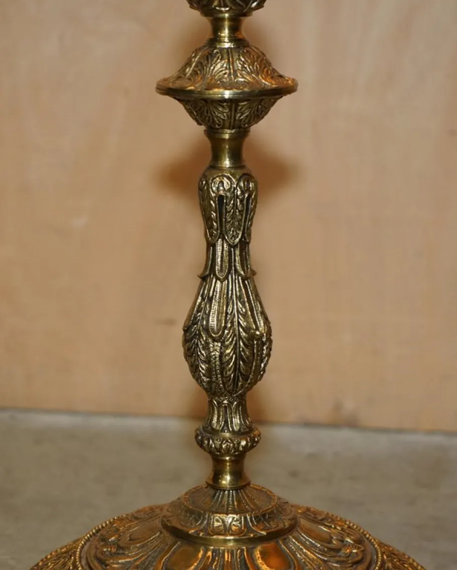 Discount Pamono Vintage Art Deco Opaline Glass and Brass Floor Lamps, 1920s, Set of 2