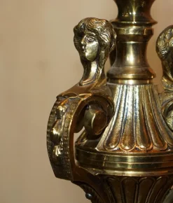 Discount Pamono Vintage Art Deco Opaline Glass and Brass Floor Lamps, 1920s, Set of 2