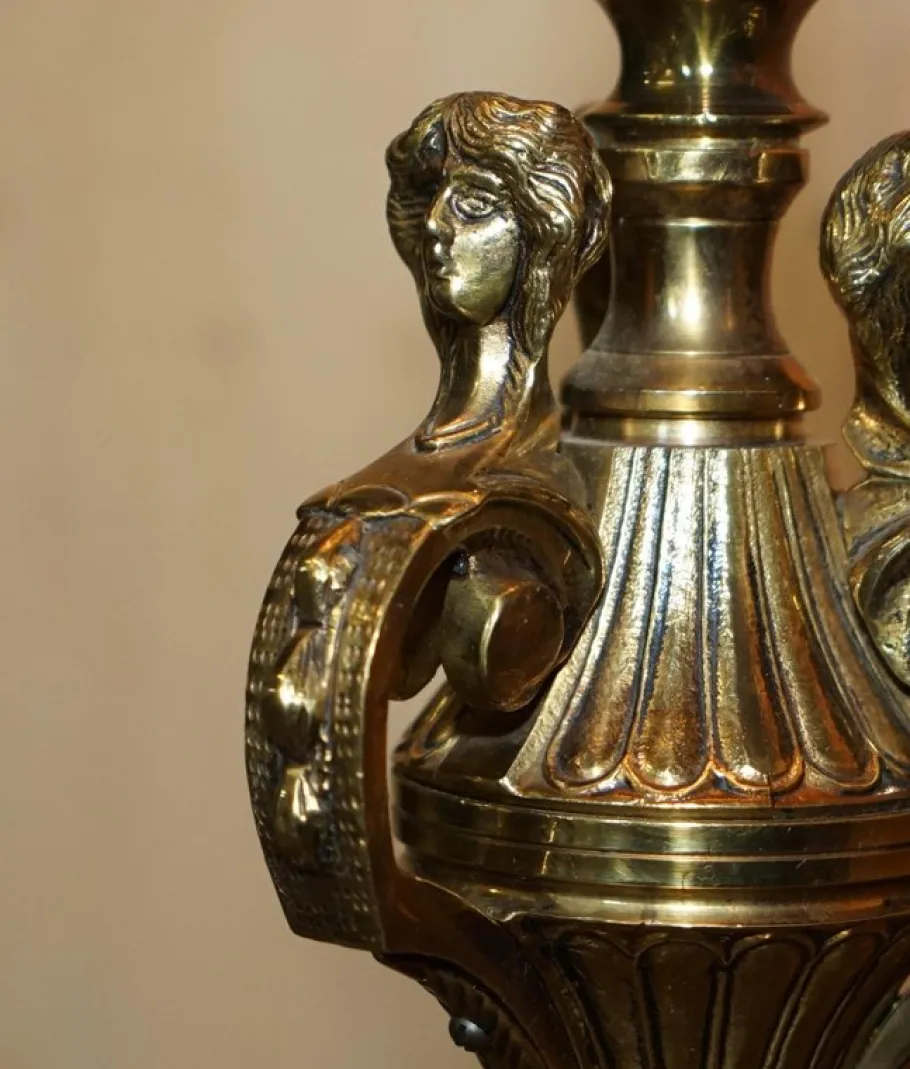 Discount Pamono Vintage Art Deco Opaline Glass and Brass Floor Lamps, 1920s, Set of 2