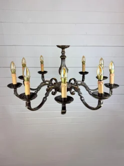 Best Pamono Vintage Baroque Style 10-Arm Brass Chandelier, 1950s