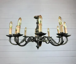 Best Pamono Vintage Baroque Style 10-Arm Brass Chandelier, 1950s
