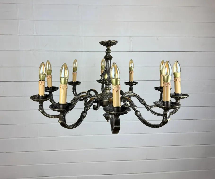 Best Pamono Vintage Baroque Style 10-Arm Brass Chandelier, 1950s