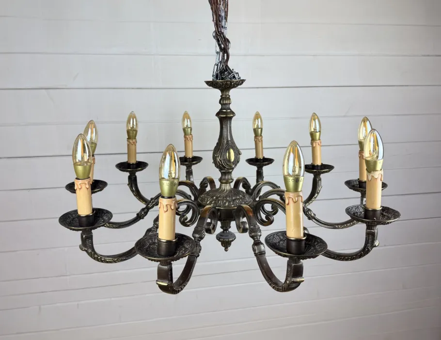 Best Pamono Vintage Baroque Style 10-Arm Brass Chandelier, 1950s