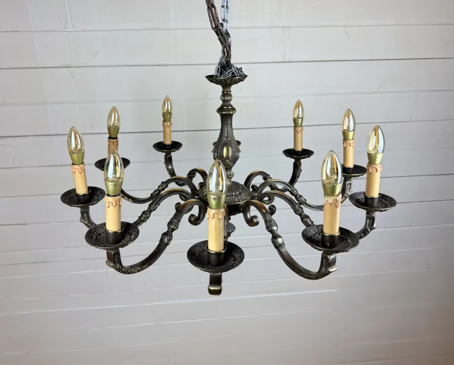 Best Pamono Vintage Baroque Style 10-Arm Brass Chandelier, 1950s