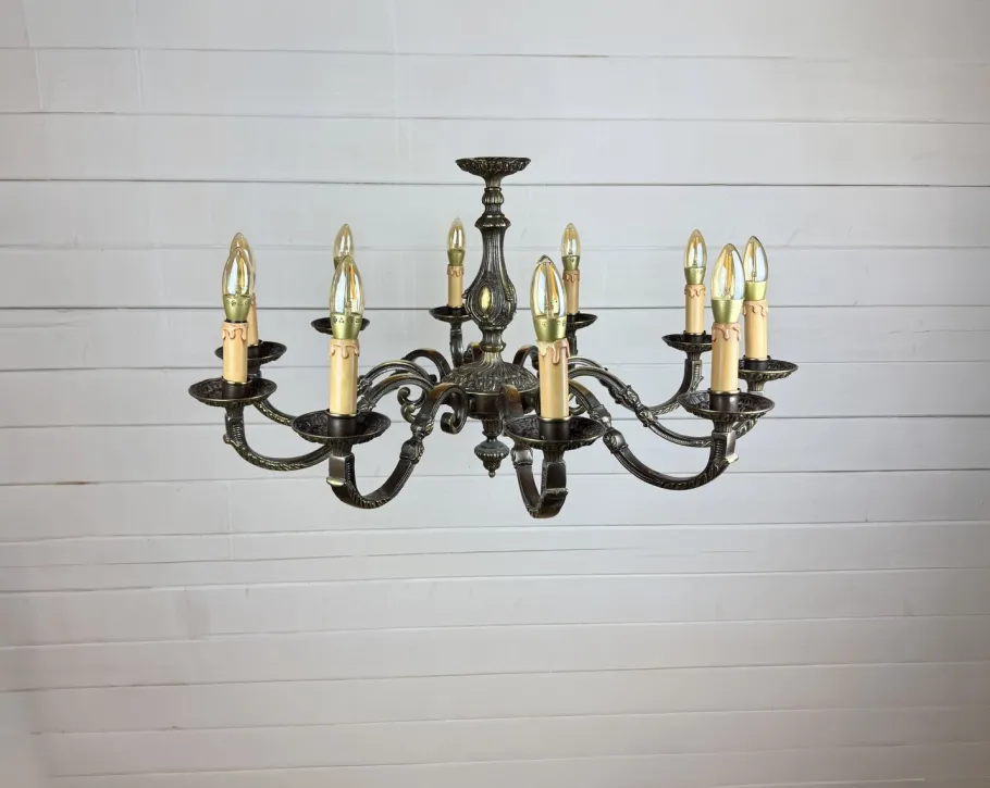 Best Pamono Vintage Baroque Style 10-Arm Brass Chandelier, 1950s