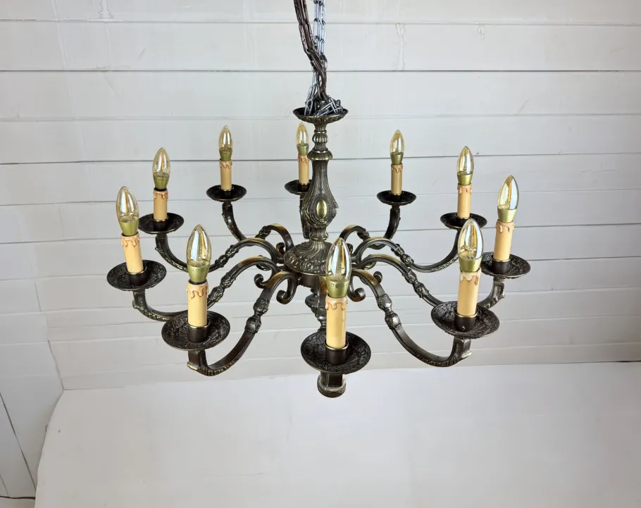 Best Pamono Vintage Baroque Style 10-Arm Brass Chandelier, 1950s