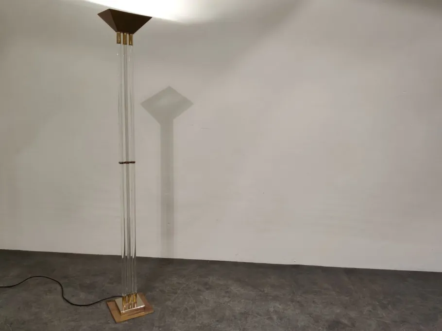 Pamono Vintage Brass and Acrylic Glass Floor Lamp from Belgo Chrom, 1970s