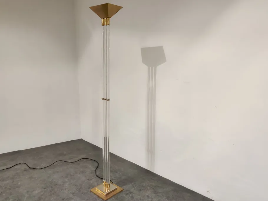 Pamono Vintage Brass and Acrylic Glass Floor Lamp from Belgo Chrom, 1970s
