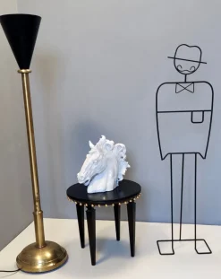 Sale Pamono Vintage Brass and Black Varnished Aluminum Floor Lamp, Italy, 1950s