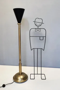 Sale Pamono Vintage Brass and Black Varnished Aluminum Floor Lamp, Italy, 1950s