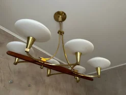 Best Pamono Vintage Brass and Opaline Chandelier