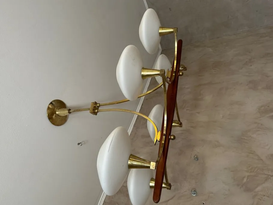 Best Pamono Vintage Brass and Opaline Chandelier