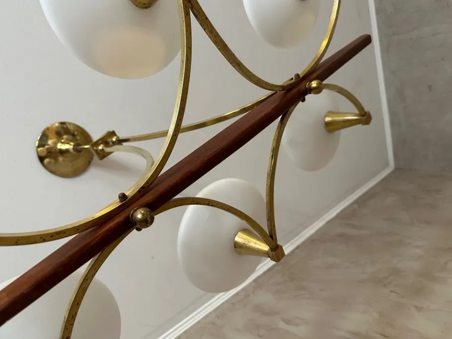 Best Pamono Vintage Brass and Opaline Chandelier