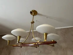 Best Pamono Vintage Brass and Opaline Chandelier