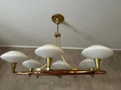 Best Pamono Vintage Brass and Opaline Chandelier