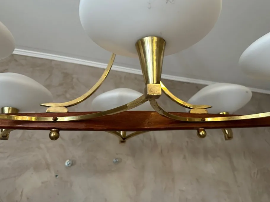 Best Pamono Vintage Brass and Opaline Chandelier