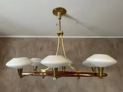 Best Pamono Vintage Brass and Opaline Chandelier
