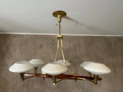 Best Pamono Vintage Brass and Opaline Chandelier