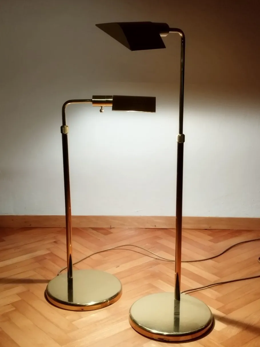 New Pamono Vintage Brass Floor Lamps by Obor Illuminazione, 1970s, Set of 2