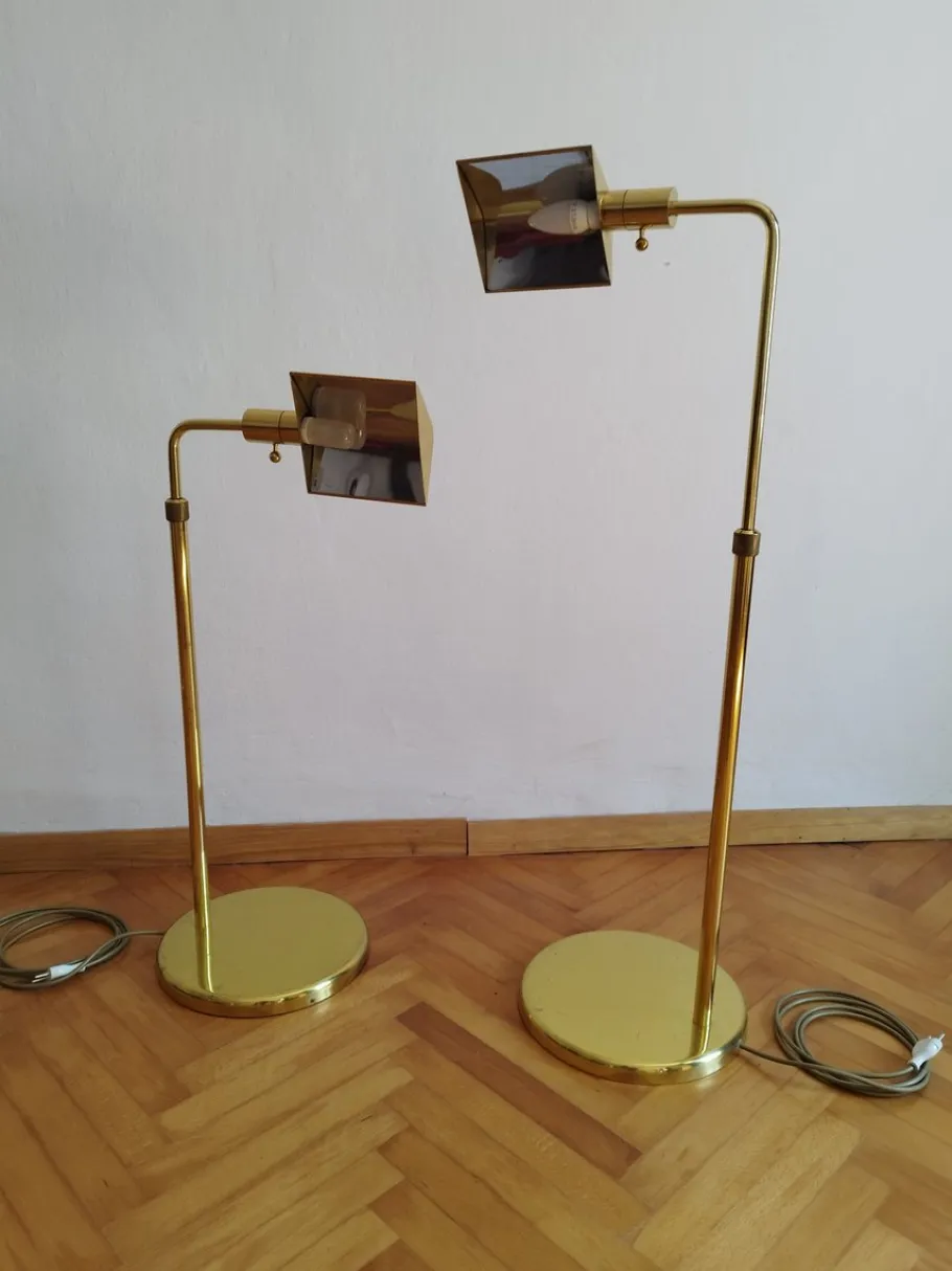 New Pamono Vintage Brass Floor Lamps by Obor Illuminazione, 1970s, Set of 2
