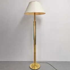 Discount Pamono Vintage Brass Lamp with Fabric Lampshade, 1970s
