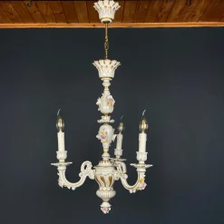 Best Pamono Vintage Capodimonte Porcelain 3-Arm Chandelier, Italy, 1940s