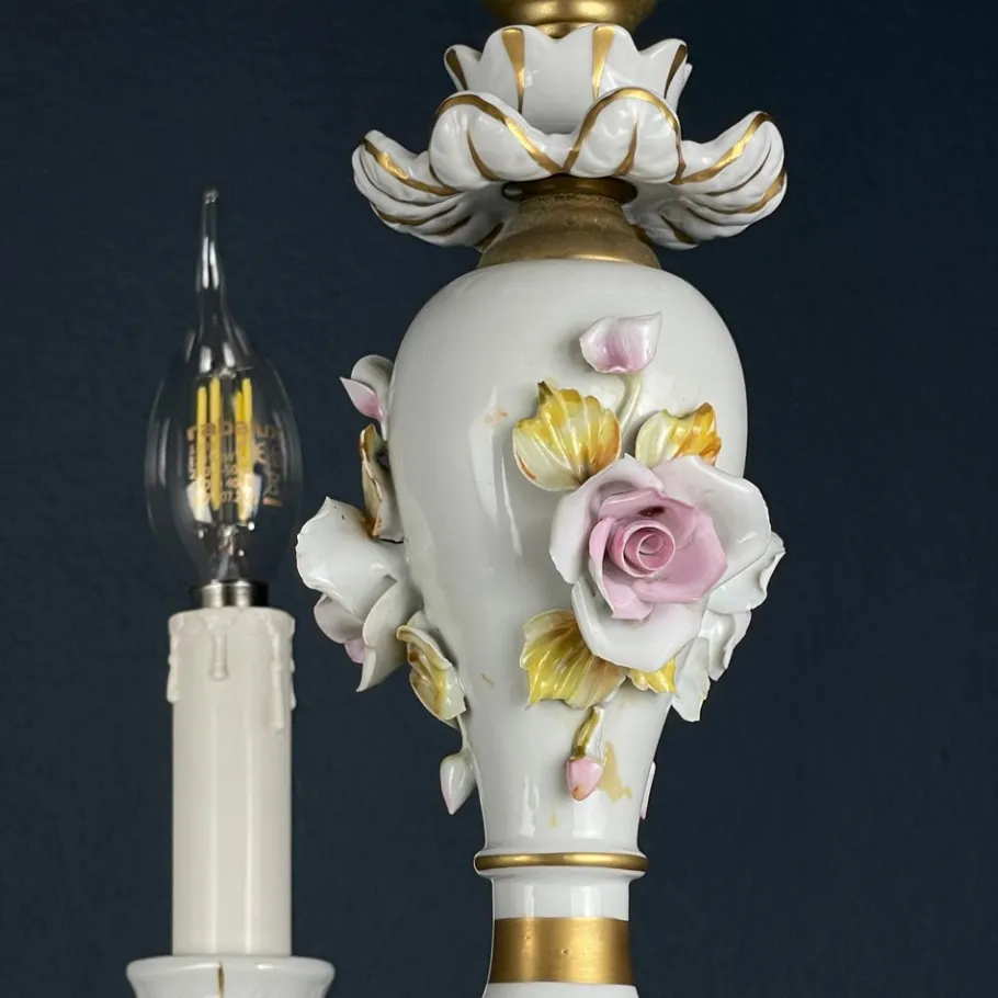Best Pamono Vintage Capodimonte Porcelain 3-Arm Chandelier, Italy, 1940s