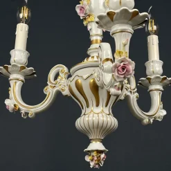 Best Pamono Vintage Capodimonte Porcelain 3-Arm Chandelier, Italy, 1940s