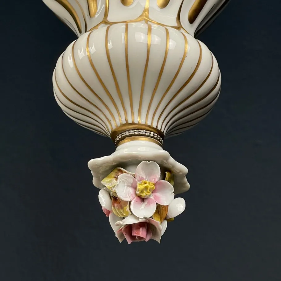 Best Pamono Vintage Capodimonte Porcelain 3-Arm Chandelier, Italy, 1940s