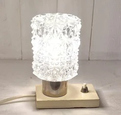 Sale Pamono Vintage Cream Bedside Lamp with Chrome-Plated Metal Fitting and Clear Relief Glass Shade from Hillebrand-Leuchten, 1970s