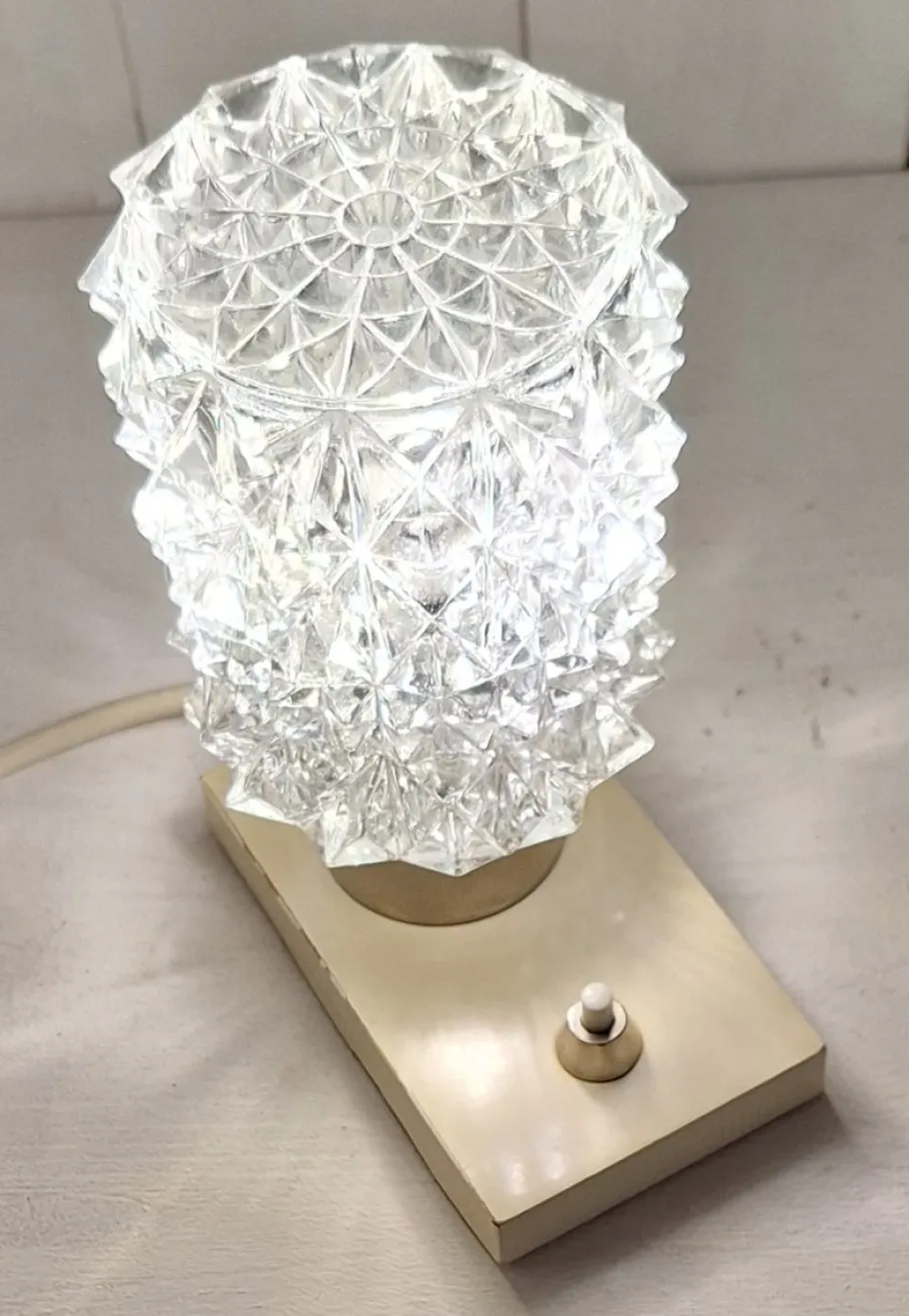 Sale Pamono Vintage Cream Bedside Lamp with Chrome-Plated Metal Fitting and Clear Relief Glass Shade from Hillebrand-Leuchten, 1970s